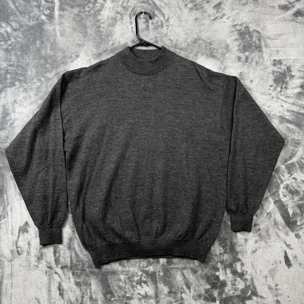 Today's Man Sweater Mens Large Gray Merino Wool Mock Neck Made in Italy 11194